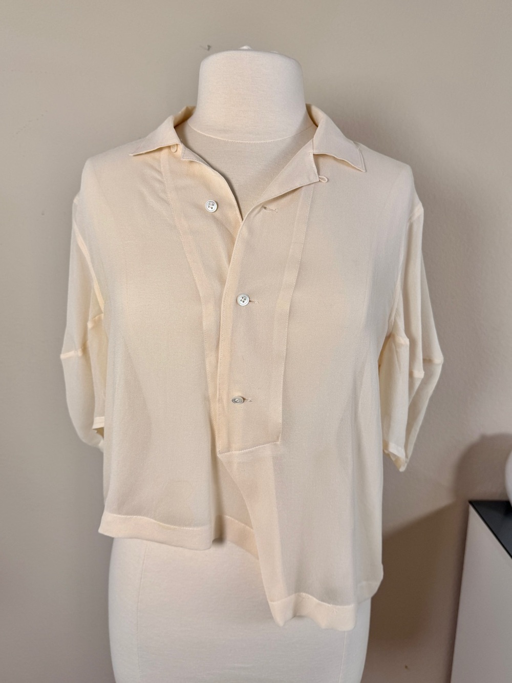 Comme des Garçons Vintage Silk Cropped Shirt Cream Ivory S/M Y2K ‘00s Archive